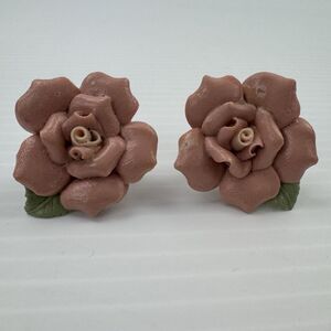 Vintage Pink Rose Clip On Earrings Floral Statement Cottagecore Retro
